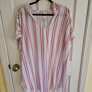 Time and Tru White and Pink Swim Coverup